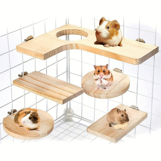 5pcs Hamster Wooden Platforms Set L Shaped Small Pet Cage Accessories