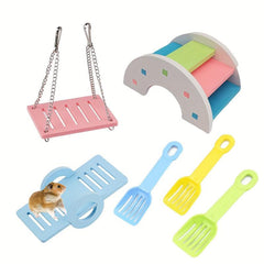 6pcs Hamster Toys Set Swing Rainbow Bridge Seesaw Shovel DIY Assembly Toys