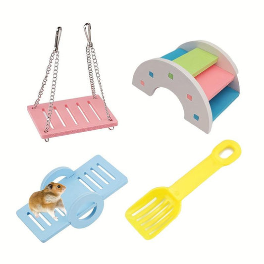 6pcs Hamster Toys Set Swing Rainbow Bridge Seesaw Shovel DIY Assembly Toys