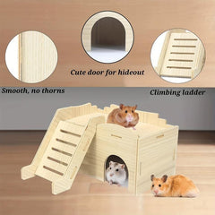 Detachable Wooden Hamster Hideout Cozy House with Toys