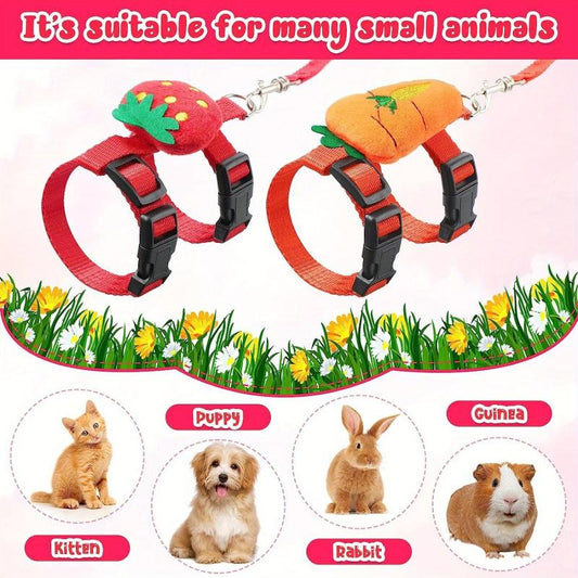 Adjustable Rabbit Harness & Leash Set - Carrot & Strawberry Design