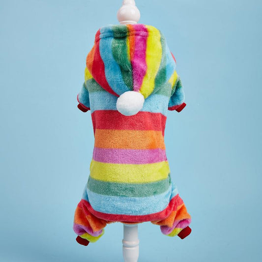 Rainbow Striped Dog Hoodie Cat Coat Winter Dog Sweater