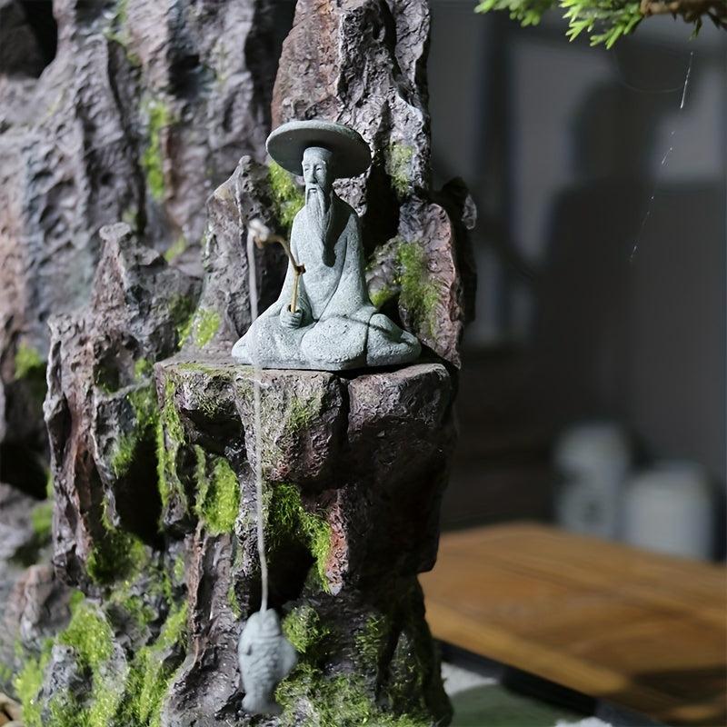 Aquarium Fishing Old Man Gardening Rockery Fisherman Figurine