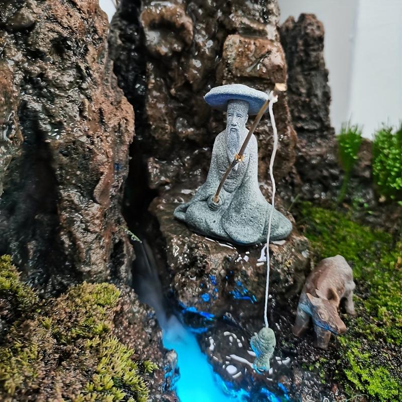 Aquarium Fishing Old Man Gardening Rockery Fisherman Figurine