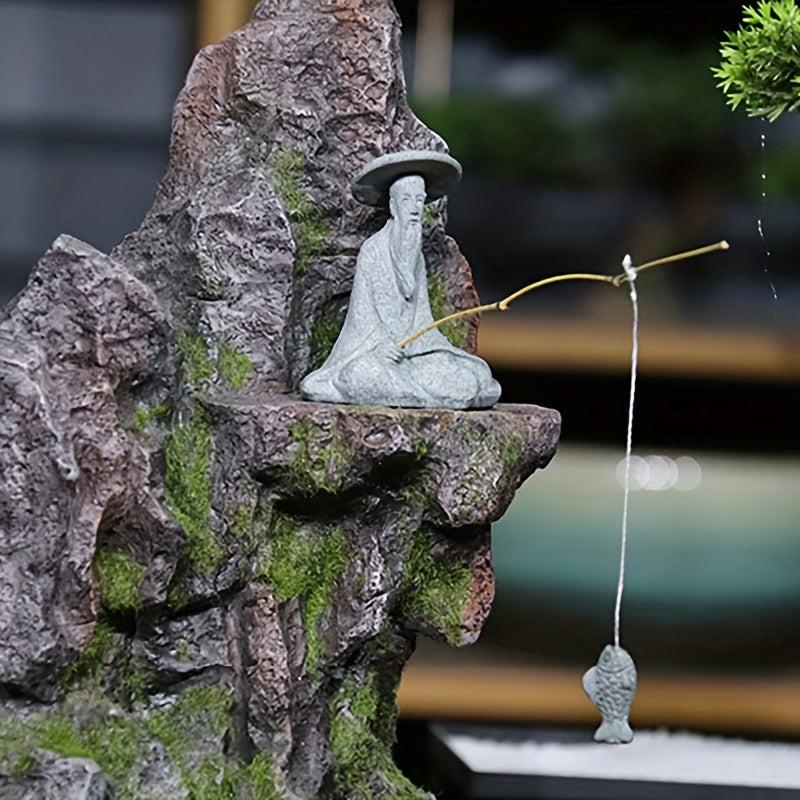 Aquarium Fishing Old Man Gardening Rockery Fisherman Figurine