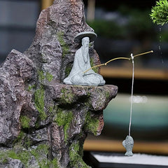 Aquarium Fishing Old Man Gardening Rockery Fisherman Figurine