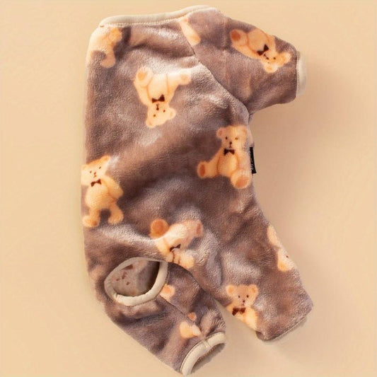 Soft Brown Bear Print Onesie for Small and Medium Pets