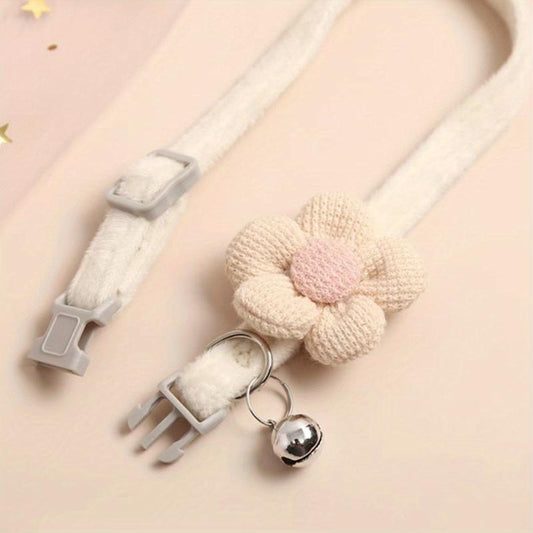 Dog Necklace with Flower Decor and Bell - Stylish Pet Collar