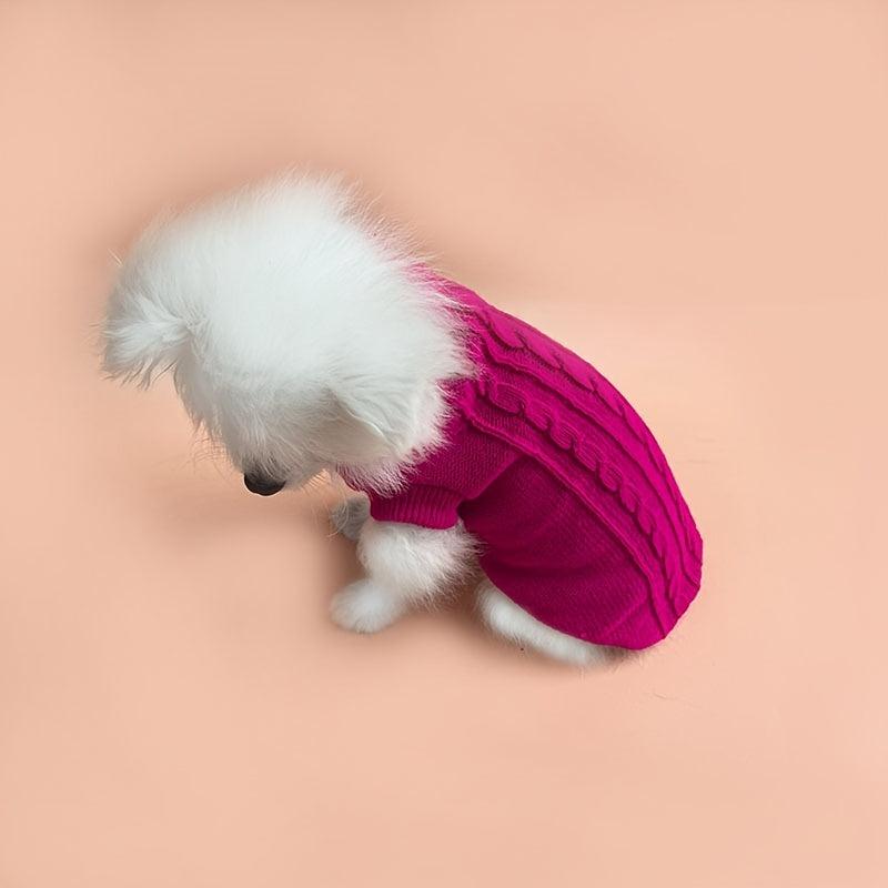 Rose Red Knitted Dog Sweater Winter Clothes For Small Dogs