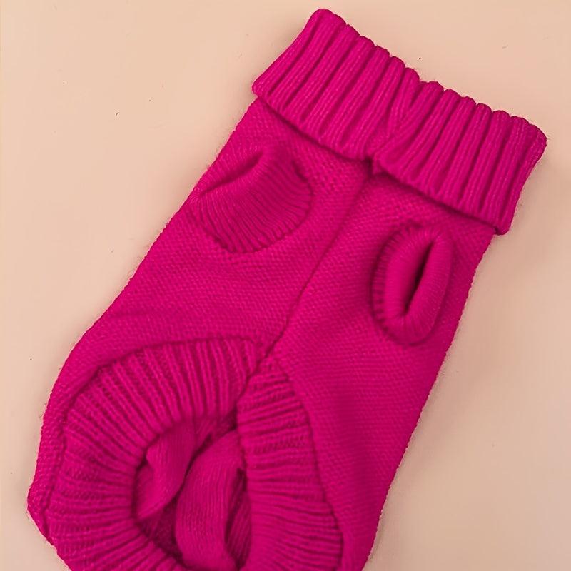 Rose Red Knitted Dog Sweater Winter Clothes For Small Dogs
