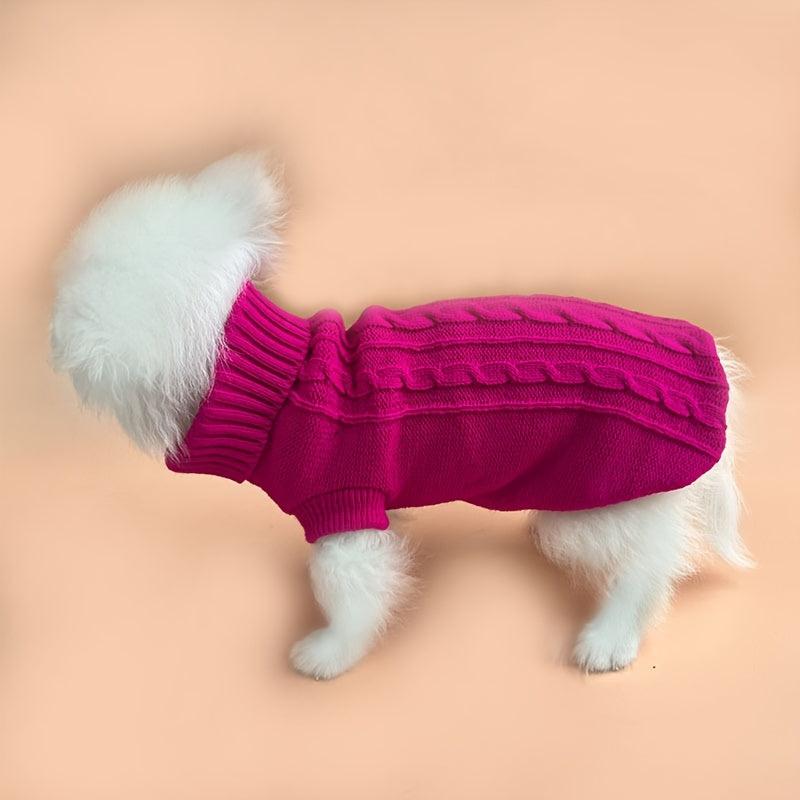 Rose Red Knitted Dog Sweater Winter Clothes For Small Dogs