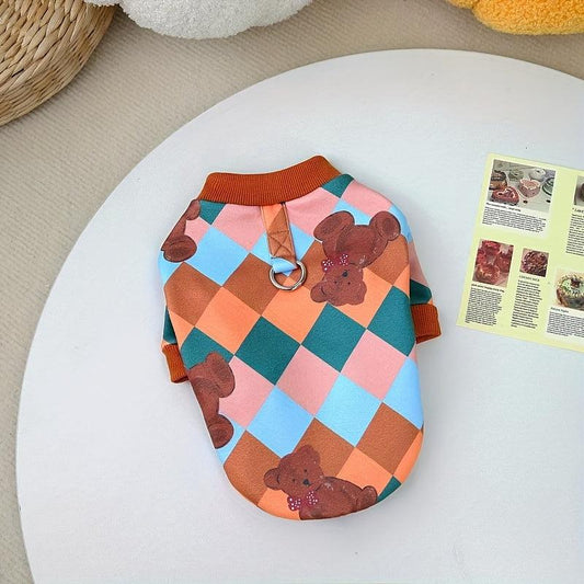 Colorful Plaid Dog Sweatshirts Warm Pet Clothes For Small Dogs