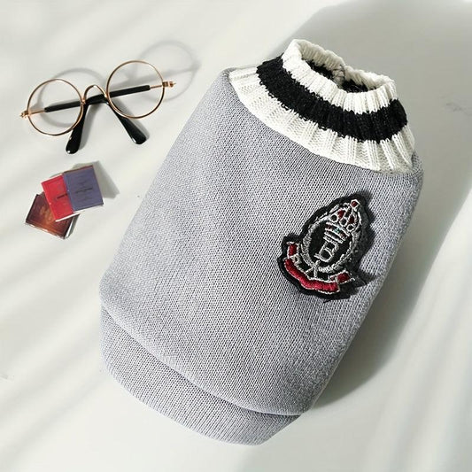 College Style Pet Dog Knitted V neck Vest Sweater