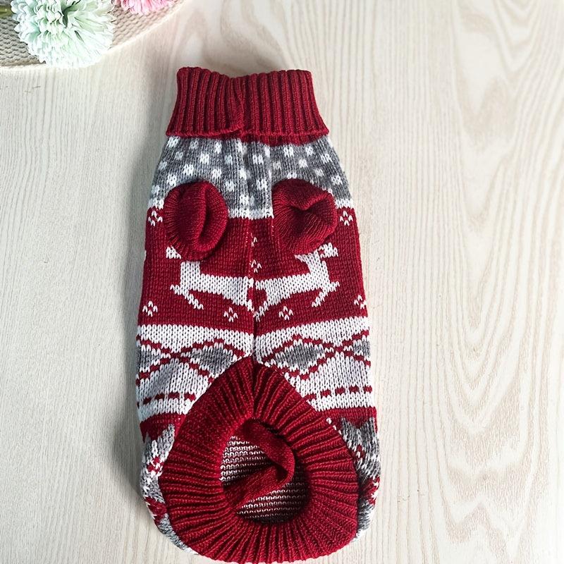 Turtleneck Knit Christmas Graphic Pet Dog Sweater Coat Apparel