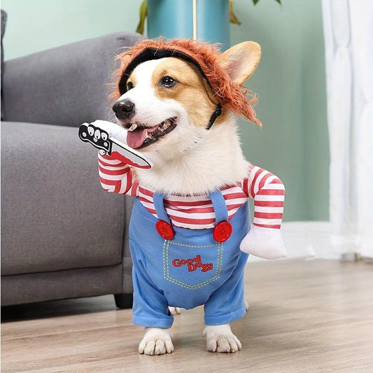 Halloween Pet Apparel & Wig Funny Bloody Doll Costume