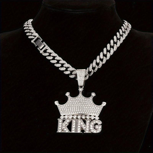Hip Hop Rhinestone Crowned King Pendant Necklace for Pets