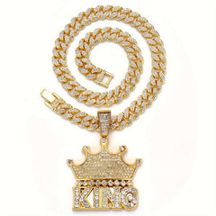 Hip Hop Rhinestone Crowned King Pendant Necklace for Pets