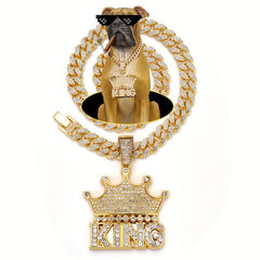 Hip Hop Rhinestone Crowned King Pendant Necklace for Pets