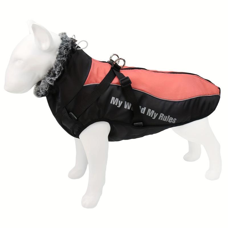 Winter Dog Coat Furry Collar Reflective Puppy Jacket