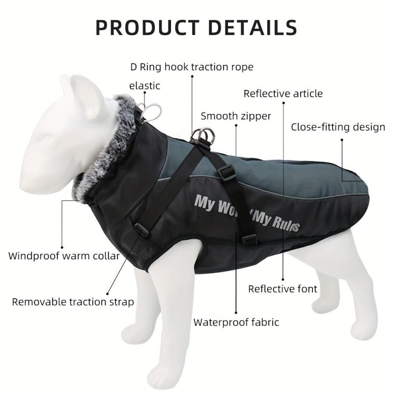 Winter Dog Coat Furry Collar Reflective Puppy Jacket