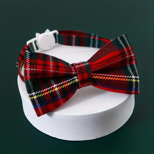 Plaid Print Bow Tie for Cat or Small Dog Adjustable Collar