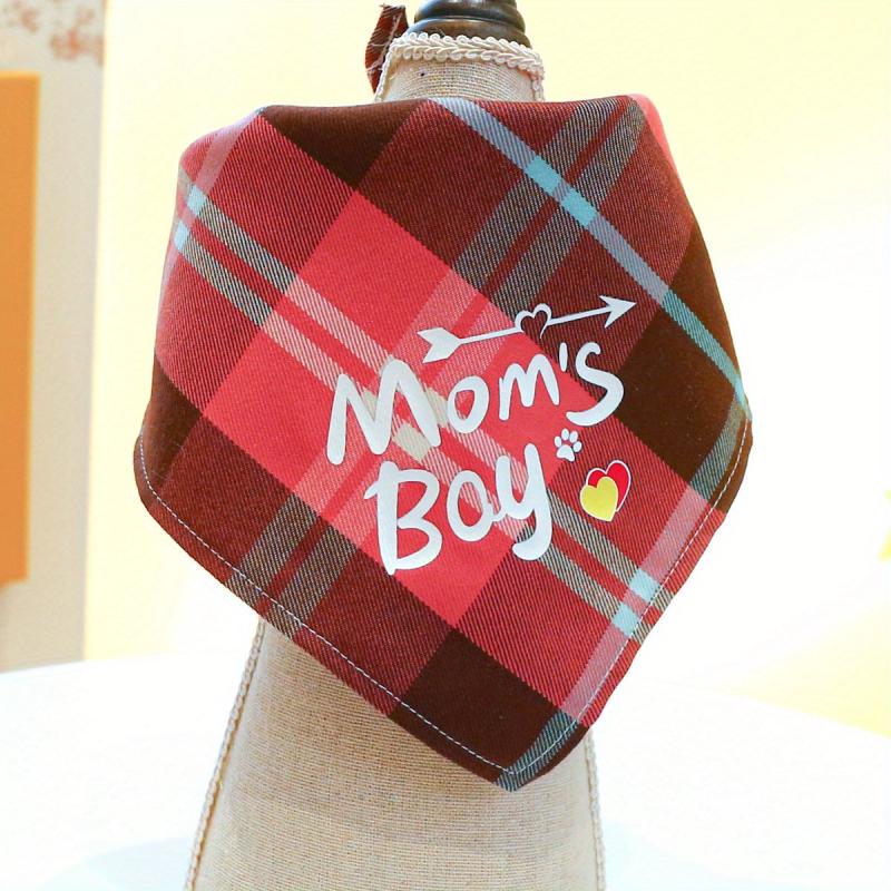 Plaid Dog Bandana with Letter Print - Stylish Dog Accessory