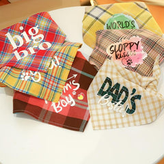 Plaid Dog Bandana with Letter Print - Stylish Dog Accessory