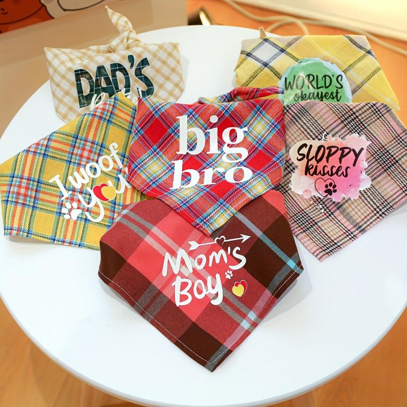 Plaid Dog Bandana with Letter Print - Stylish Dog Accessory