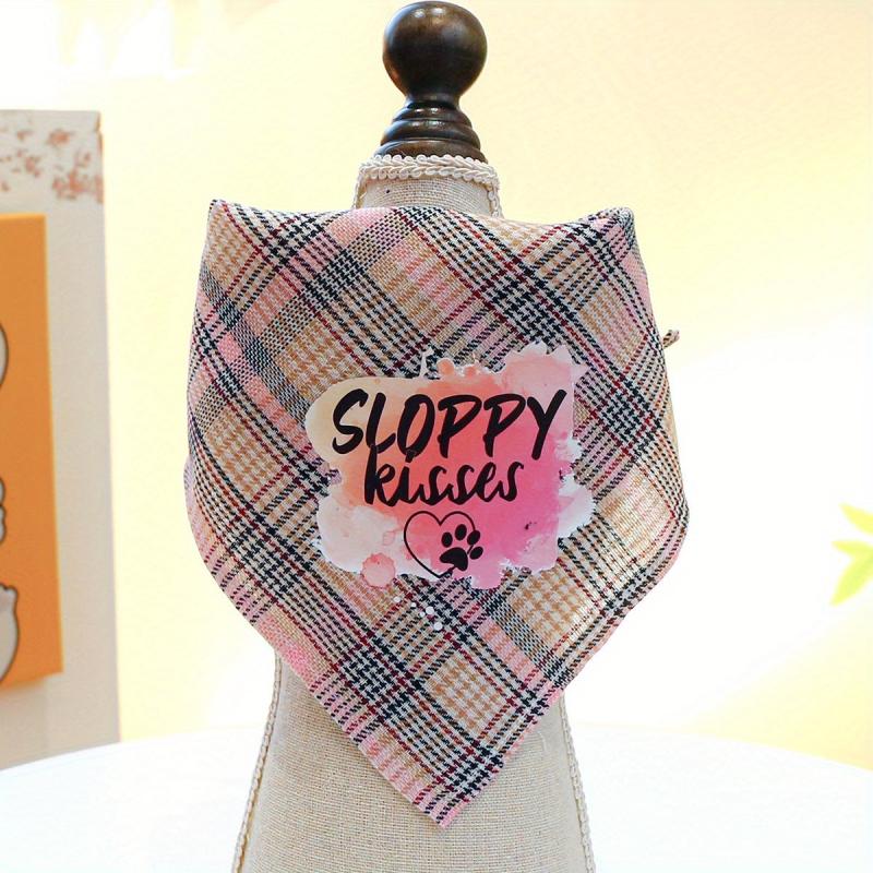 Plaid Dog Bandana with Letter Print - Stylish Dog Accessory