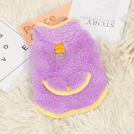 Reversible Dog Fleece Coat With D Ring For Leash Pet Plush Clothes Winter