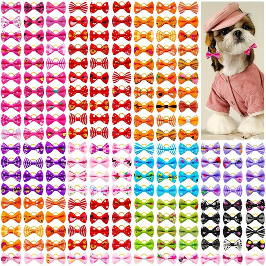 30pcs Multicolor Pet Hair Bows with Rubber Bands for Dog Grooming
