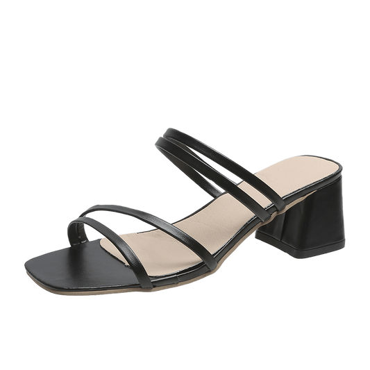Block Heel Sandals Open Toe Slide Strap Women's Shoes
