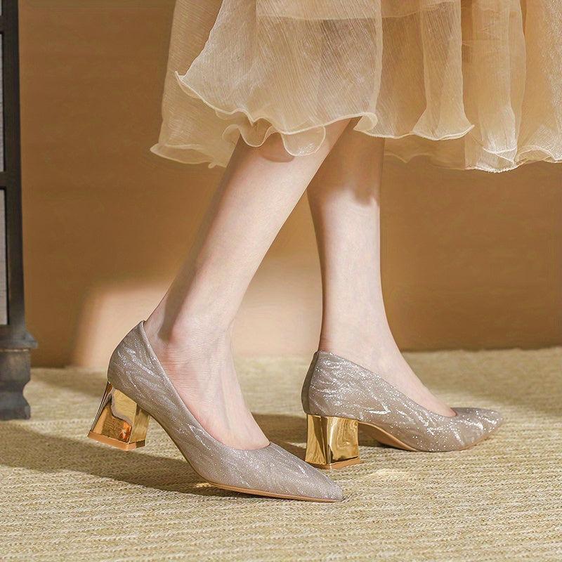 Glitter Chunky Heels Slip On Wedding Mid Heels