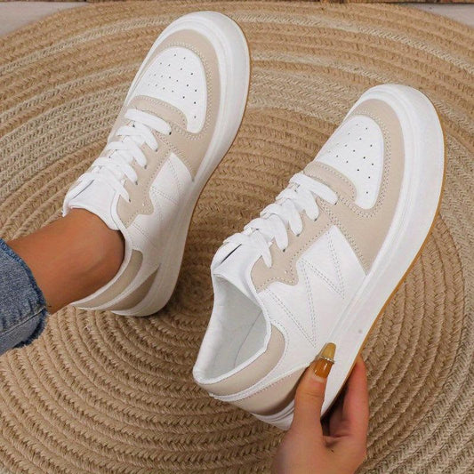 Women's Lace Up Solid Sneakers Round Toe Flat Shoes