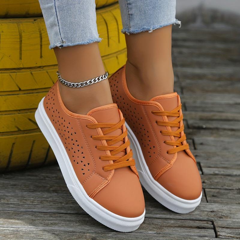 Women's Low Top Skate Shoes Hollow Out Lace Up Sneakers Flat Walking Shoes