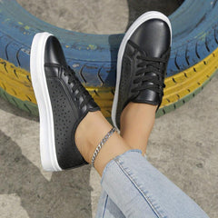 Women's Low Top Skate Shoes Hollow Out Lace Up Sneakers Flat Walking Shoes