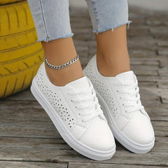 Women's Low Top Skate Shoes Hollow Out Lace Up Sneakers Flat Walking Shoes