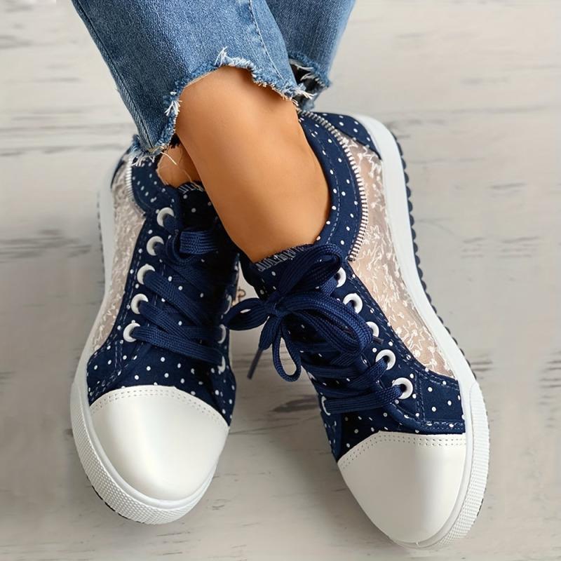 Women's Flower Pattern Mesh Low Top Sneakers Lace Up Shoes