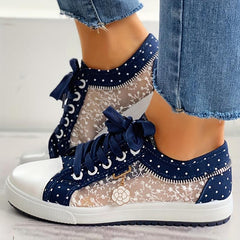 Women's Flower Pattern Mesh Low Top Sneakers Lace Up Shoes