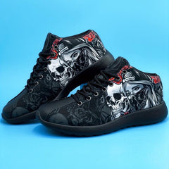 Women's Rose & Skull Printed Sneakers Gothic Style Halloween Shoes