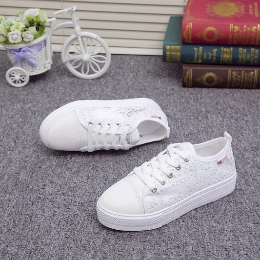 Women's Lace Platform Sneakers Hollow Out Lace Up Low Top Shoes