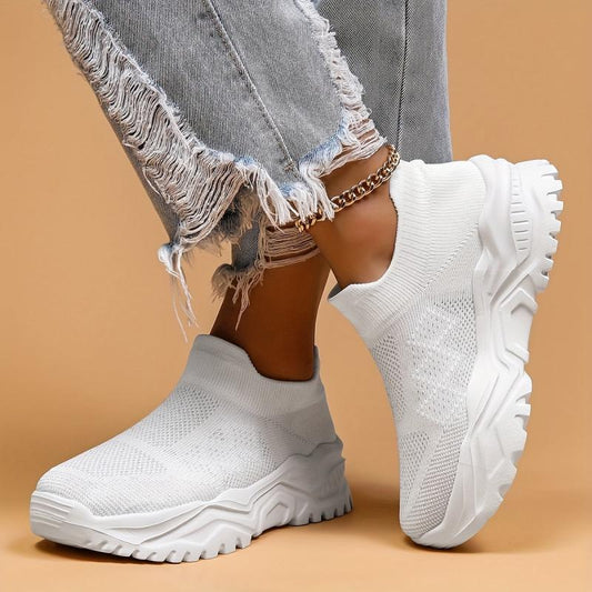 Women's Breathable Platform Sneakers Low Top Slip On Shoes