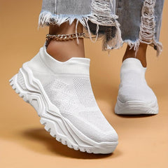 Women's Breathable Platform Sneakers Low Top Slip On Shoes