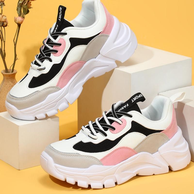 Women's Breathable Mesh Sneakers Low Top Lace Up Platform Shoes