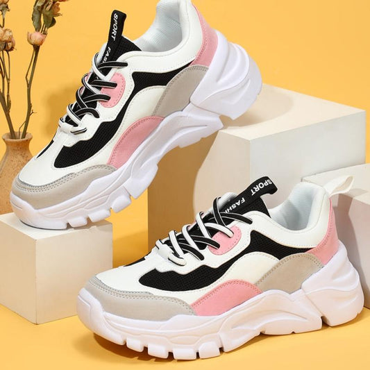 Women's Breathable Mesh Sneakers Low Top Lace Up Platform Shoes
