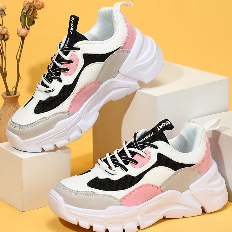 Women's Breathable Mesh Sneakers Low Top Lace Up Platform Shoes
