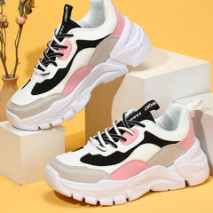 Women's Breathable Mesh Sneakers Low Top Lace Up Platform Shoes