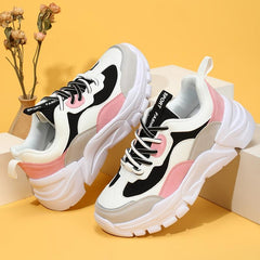 Women's Breathable Mesh Sneakers Low Top Lace Up Platform Shoes