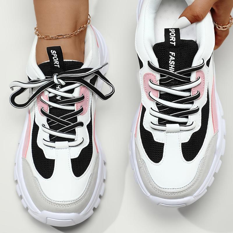 Women's Breathable Mesh Sneakers Low Top Lace Up Platform Shoes