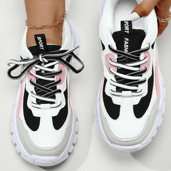 Women's Breathable Mesh Sneakers Low Top Lace Up Platform Shoes